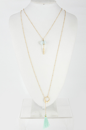 Simple Double Layered Necklace With Leaf And Tassel 6DCE7